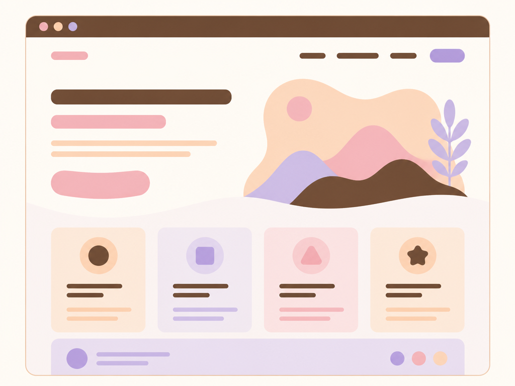 Landing page concept in a browser window with hero section and feature cards