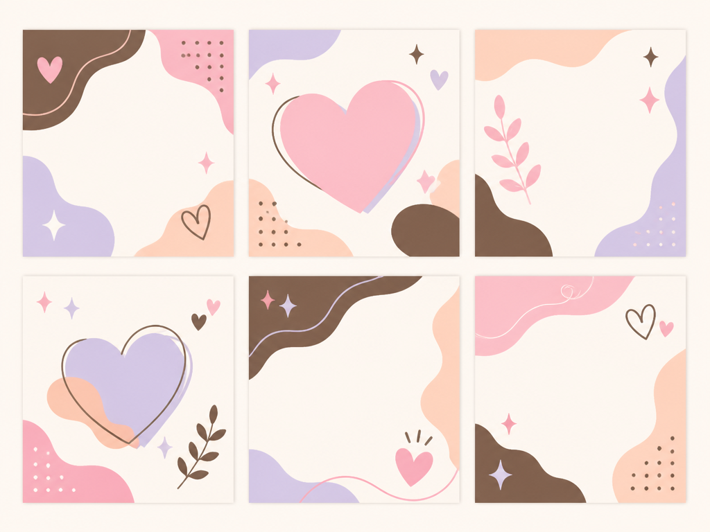 Grid of branded social media post designs in blush pink, peach, lavender, and brown